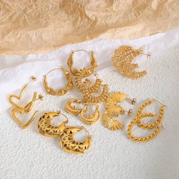 Wholesale 304 Stainless Steel Geometric PVD Coated 18K Gold Plated Real Gold Plated 18K Gold IG Style Streetwear Waterproof Non Tarnish Plating Earrings