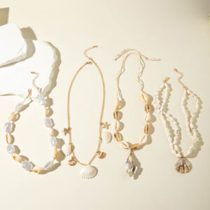 Wholesale European and American Cross-border Bohemian Shell Conch Necklace Fashion Distinctive Beach Style Handmade Woven Shellfish Necklace