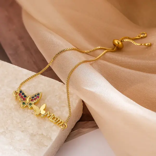 Wholesale Simple Style Letter Butterfly Copper Plating Inlay Zircon 18k Gold Plated Bracelets