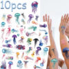 Wholesale 10 PCs/Pack Colorful Marine Jellyfish Painted Tattoo Sticker Party Party Fun Decorative Face Sticker Simulation Arm Sticker