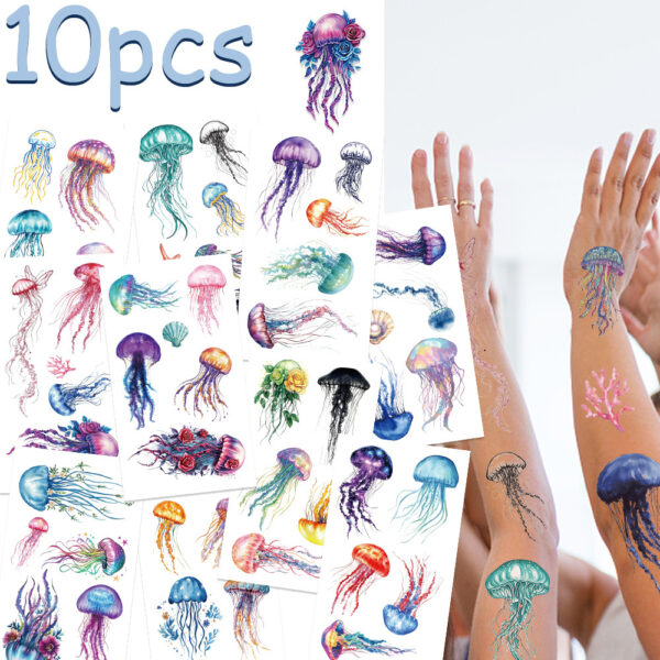 Wholesale 10 PCs/Pack Colorful Marine Jellyfish Painted Tattoo Sticker Party Party Fun Decorative Face Sticker Simulation Arm Sticker