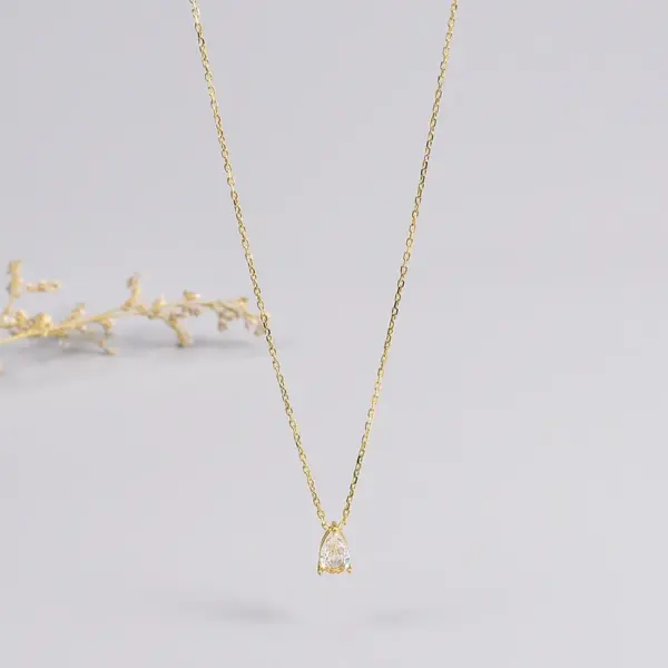 Wholesale 304 Stainless Steel Oval Water Droplets PVD Coated Zircon 18K Real Gold Plated Simple Style Waterproof Non Tarnish Inlay Cable Chain Gold Pendant Necklace