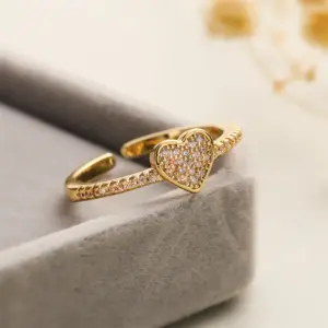 Wholesale Retro Oval Waves Heart Shape Copper Gold Plated Zircon Open Rings In Bulk