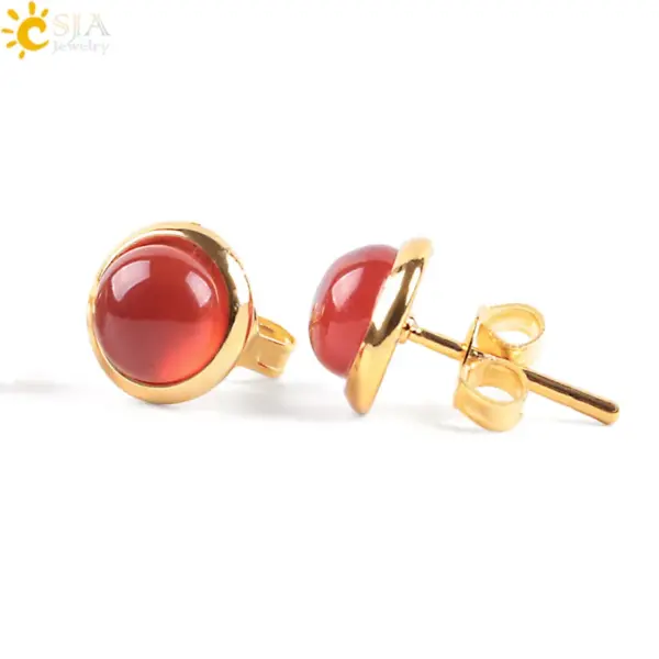 1 Pair Round Natural Stone Natural Stone Ear Studs For Women'S