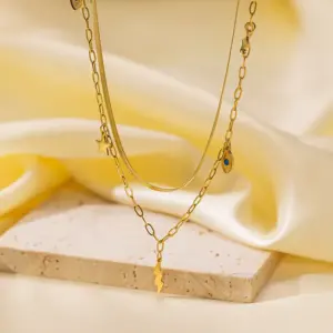 H1141【Lightning Eye Necklace Gold】