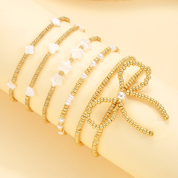 Wholesale European and American Beach Peak Leisure Cross-border CCB Bow Pearl Bracelet 6-piece Set Niche Advanced Beaded suit