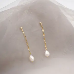 Wholesale Freshwater Pearl Ferroalloy Geometric Electroplating Vacuum Plating Real Gold Plated 18K Gold Vintage Style Classic Style Waterproof Non Tarnish Handmade Pink Gold Drop Earrings