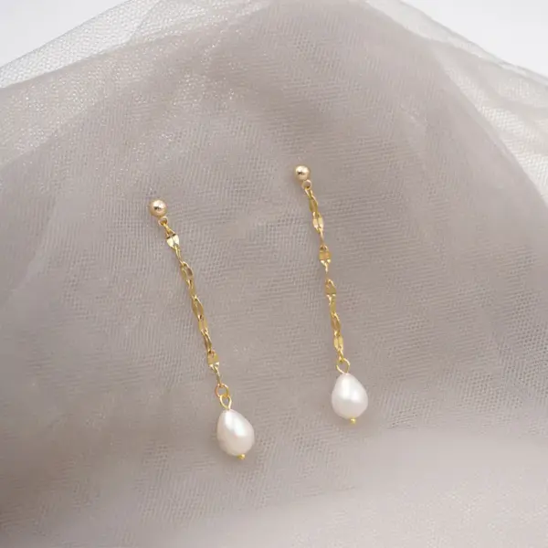 Wholesale Freshwater Pearl Ferroalloy Geometric Electroplating Vacuum Plating Real Gold Plated 18K Gold Vintage Style Classic Style Waterproof Non Tarnish Handmade Pink Gold Drop Earrings