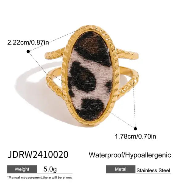 Wholesale 304 Stainless Steel Oval Leopard PVD Coated 18K Real Gold Plated Classic Style Open Rings