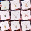 Wholesale Fashion Four Leaf Clover Gourd Fish Tail 304 Stainless Steel Copper Inlay 18K Gold Plated White-Plated K Zircon Pendant Necklace