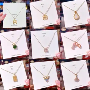 Wholesale Fashion Four Leaf Clover Gourd Fish Tail 304 Stainless Steel Copper Inlay 18K Gold Plated White-Plated K Zircon Pendant Necklace