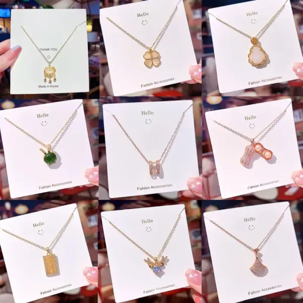 Wholesale Fashion Four Leaf Clover Gourd Fish Tail 304 Stainless Steel Copper Inlay 18K Gold Plated White-Plated K Zircon Pendant Necklace
