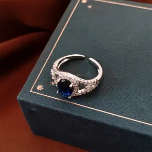 80 # Ring - Silver - Blue - Oval