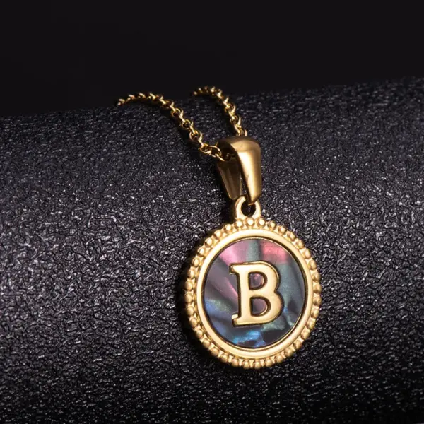 Wholesale Simple Style Letter Stainless Steel Inlay Shell Pendant Necklace