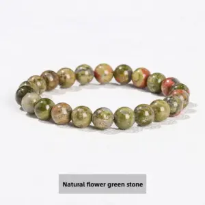 Natural Flower Green Stone Bracelet / Diameter 8.1-8.8mm (about 21-23 Pieces)