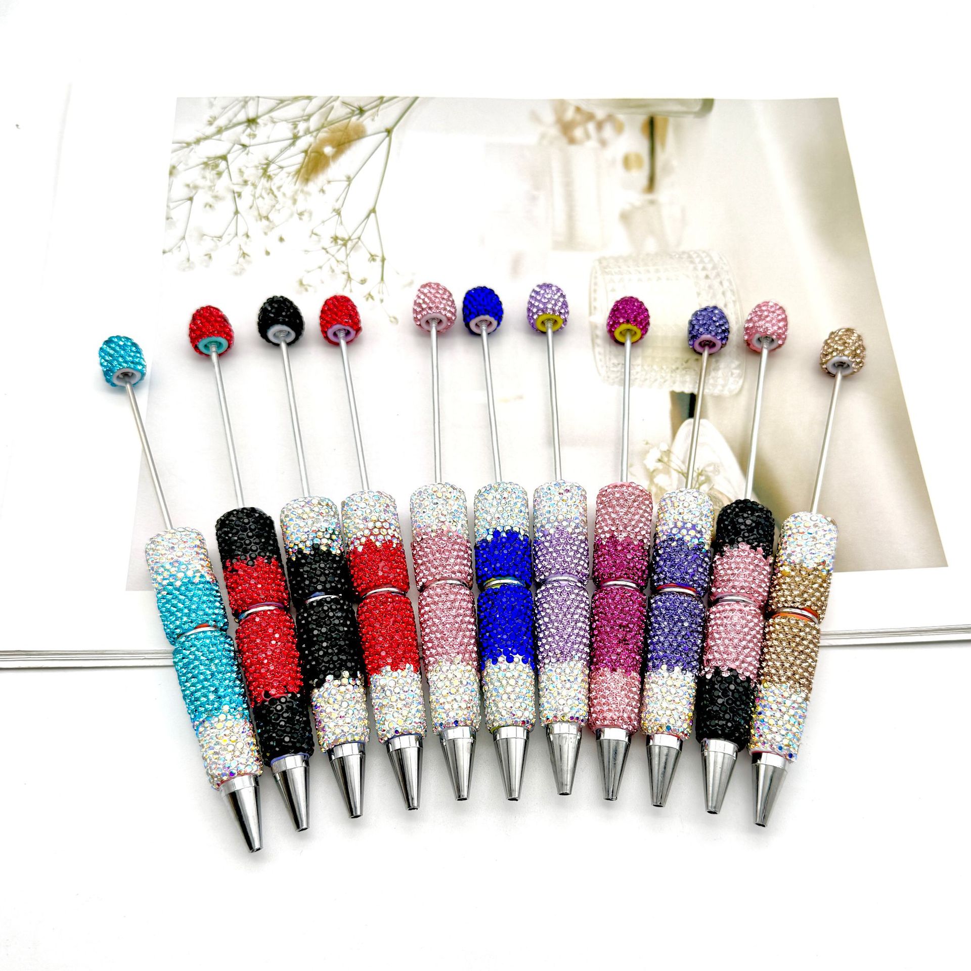 Wholesale DIY new gradient full ill pen handmade diamond beadable pen cute creative gradient rhinestone beaded ball int pen