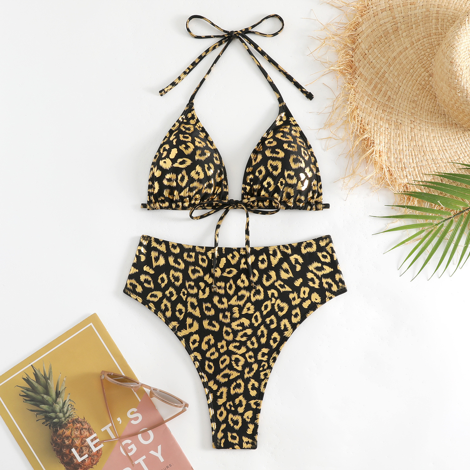 Wholesale 2023 European and American cross-border sexy backless bikini print fashion leopard triangle vacation bikini swimsuit