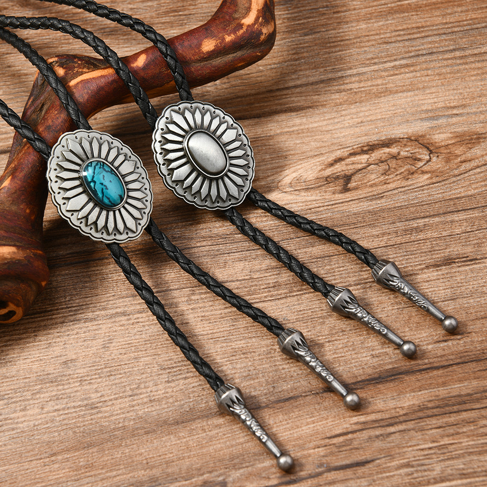 Wholesale lo tie vintage sweater chain petal oil necklace bolo tie leather high-end long necklace