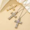 Wholesale Casual Cross 304 Stainless Steel Copper Inlay Gold Plated Silver Plated Zircon Pendant Necklace
