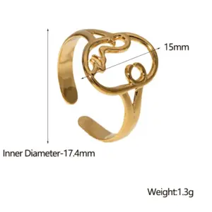 Wholesale PVD Coated Real Gold Plated Human Face Stainless Steel Fashion Waterproof Non Tarnish Open Ring