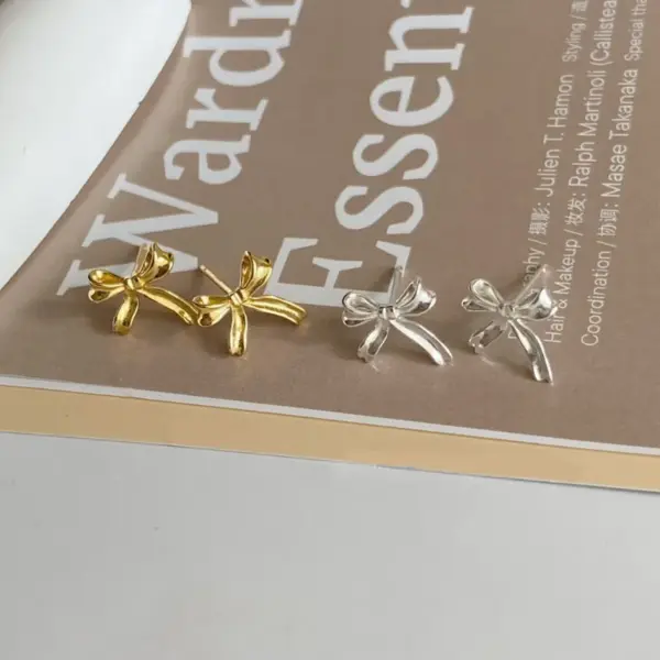 Wholesale 1 Pair Sweet Bow Knot Plating Copper Ear Studs