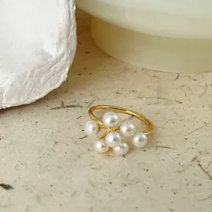Pearl Flower Cluster Open Ring / Adjustable Opening