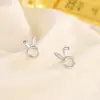 Wholesale 1 Pair Cute Bunny Ears Inlay Copper Zircon Ear Studs