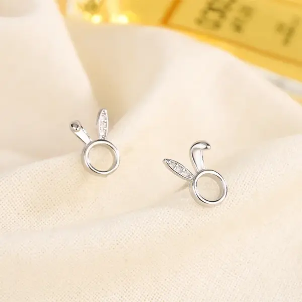 Wholesale 1 Pair Cute Bunny Ears Inlay Copper Zircon Ear Studs