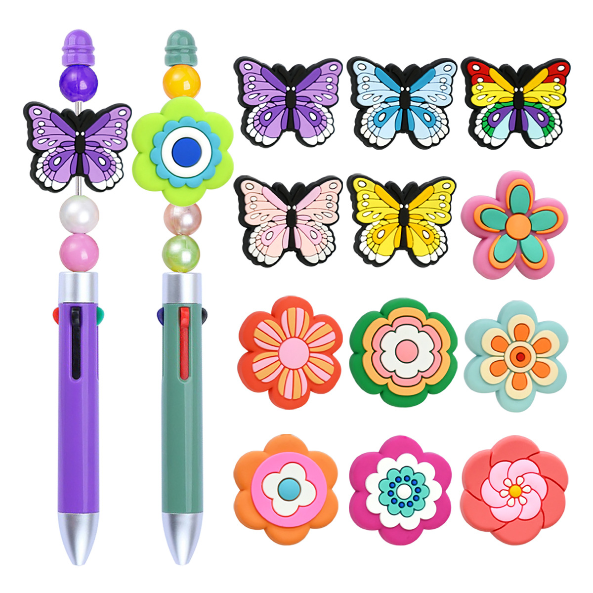 Wholesale Butterfly Flower Pen Decoration with Detachable Beads