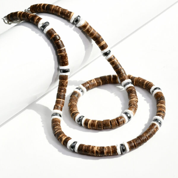 Wholesale European and American Fashion Coconut Shell Beaded Necklace Men's Personalized Versatile High-End Necklace Holiday Style Tiger Eye Stone Necklace