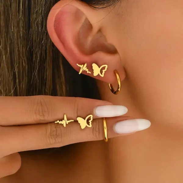 316 Stainless Steel Star Heart Shape PVD Coated Stone-Free 18K Real Gold Plated Elegant Simple Style Drop Earrings Ear Studs