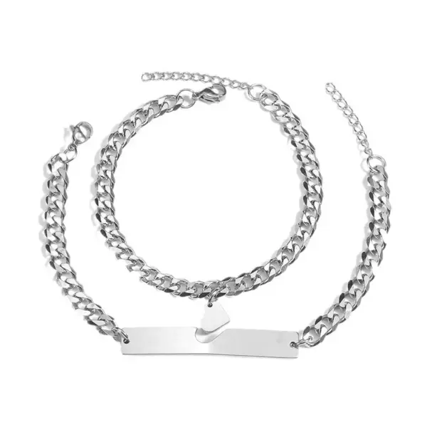 Wholesale Romantic Simple Style Heart Shape Rectangle Titanium Steel Cuban Link Chain Curb Chain Bracelets In Bulk
