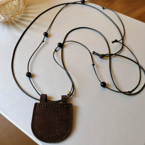 Dark brown leather cord mini bag necklace