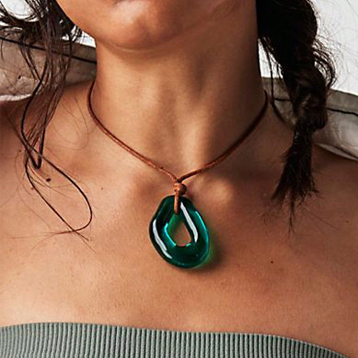 Wholesale Glass Sun Cross Geometric Pendant Rope Necklace