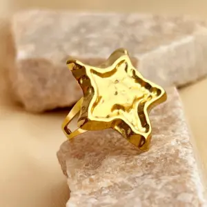 Wholesale PVD Coated Real Gold Plated 18K Gold Star 304 Stainless Steel Elegant Glam Waterproof Non Tarnish Open Rings