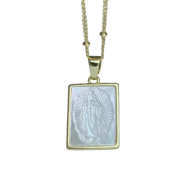 Wholesale Fashion Virgin Mary Square Copper Inlaid Shell Necklace 1 Piece