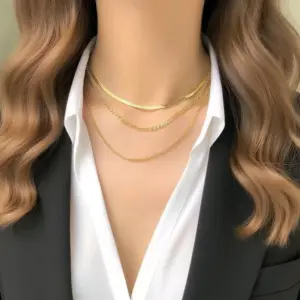 X01104-Figaro Triple Chain Necklace- Gold