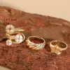 Wholesale Elegant Luxurious Classic Style Geometric Star Copper Plating Inlay Artificial Pearls 14k Gold Plated Open Ring