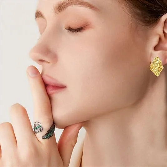 Wholesale 304 Stainless Steel Plastic Geometric Quadrilateral Round Electroplating December Birthstone Turquoise Imitation Gold Hip-Hop Novelty Tropical Inlay Multicolor-Golden Yellow Ear Studs