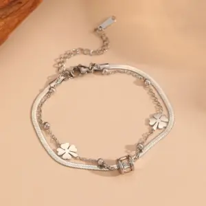 Steel Blade Four-Leaf Flower Anklet