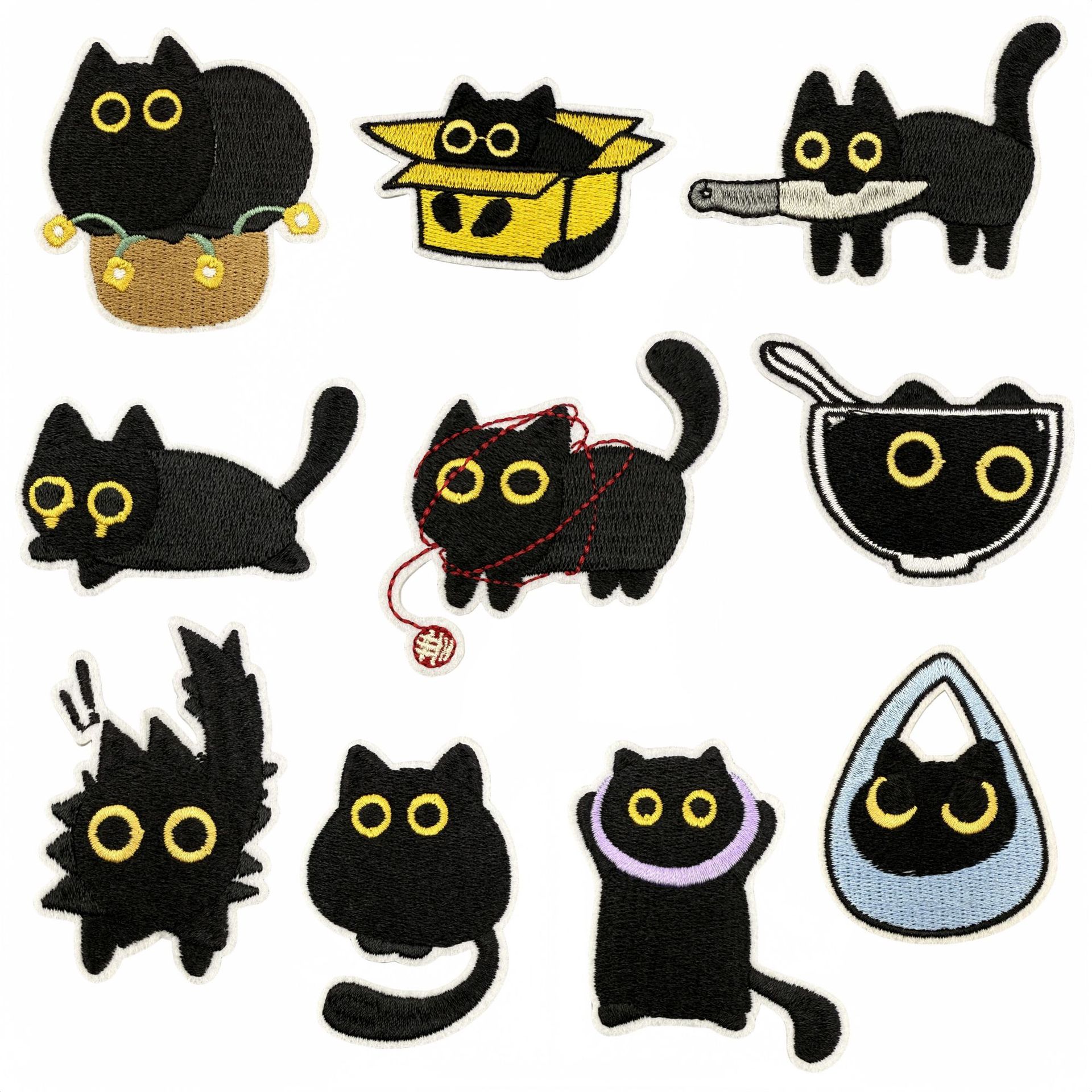 Wholesale Cute Cartoon Animal Cloth Patch Embroider New Black Cat Embroidered Patch Aessories Ready-Made Clothing Aessories Ironing Patch