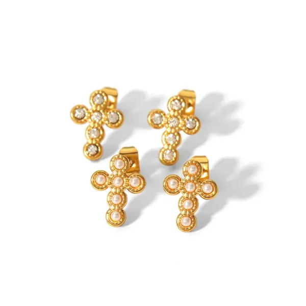 Wholesale PVD Coated Real Gold Plated 18K Gold Cross Moon 304 Stainless Steel Simple Style Waterproof Non Tarnish Ear Studs