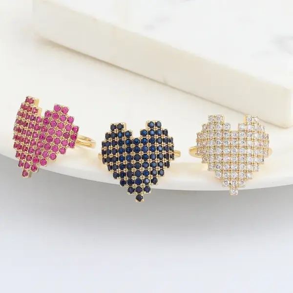 Wholesale Simple Style Heart Shape Copper Rings Inlay Zircon Copper Rings