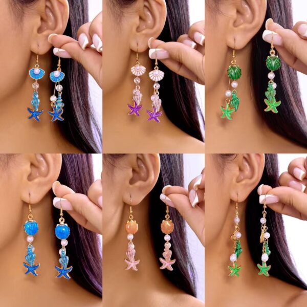 Wholesale Summer Fresh Conch Starfish Long Pendant Tassel Ear Hook Earrings Women's Niche Exquisite Versatile Seaside Earrings