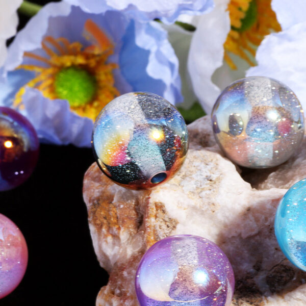 Wholesale Fine flash cat eye starry sky star drill ball straight hole beads DIY mobile phone chain key chain bag chain accessories