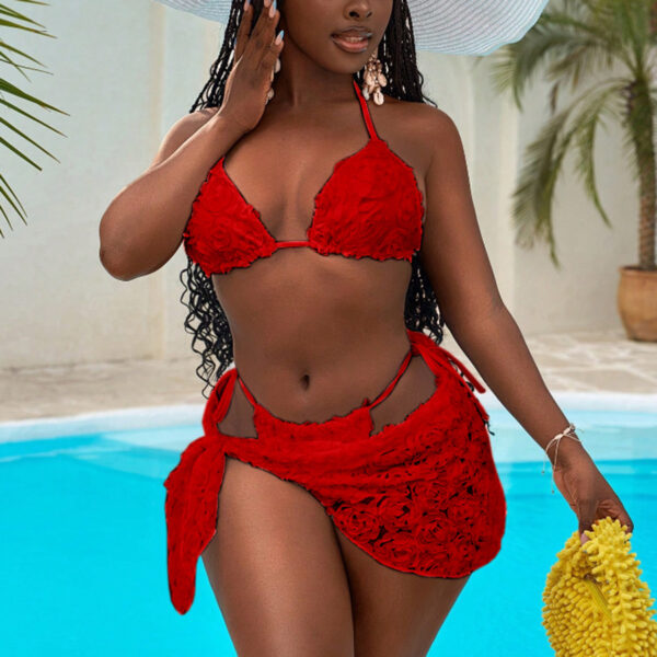 Wholesale 2025 European and American Cross-border New Bikini Three-piece Sexy Triangle Bag Strap Flower Fabric Bikini Ladies