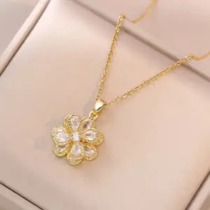 X1018 Golden Flower Rotating Necklace