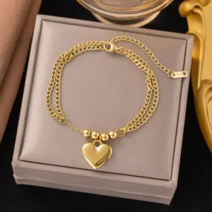 24【E2096】Bead Heart Bracelet / Gold