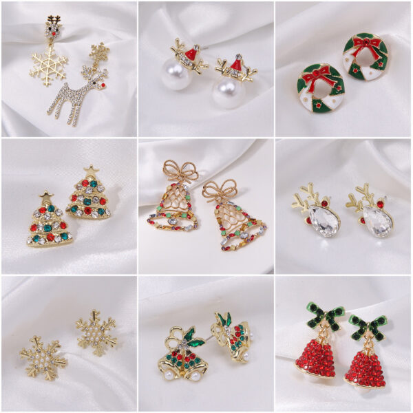 Wholesale Diamond Bell Snowflake Christmas Tree Earrings