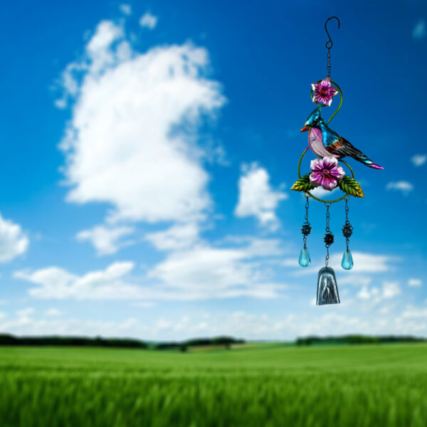 Wholesale Cross-border New Outdoor Bird Wind Bell Iron Crafts Pendant Glass Painted Garden Courtyard Decorations Hanging Ornaments